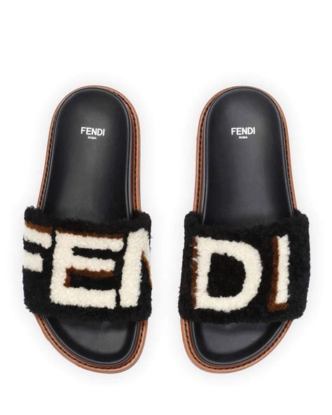 fendi shearling slippers|fendi women's slides.